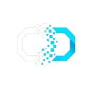 Logo CYBERDANCE – monogramă futuristă C și D cu efect pixel